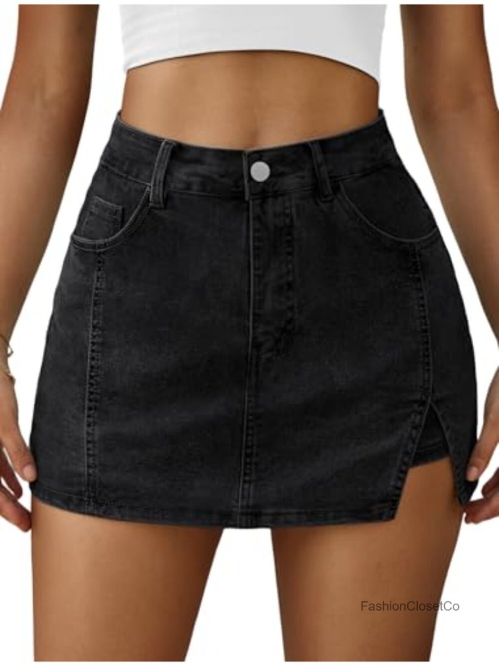 High Waisted Denim Skort Side Split Mini Skirt with Built-in Shorts